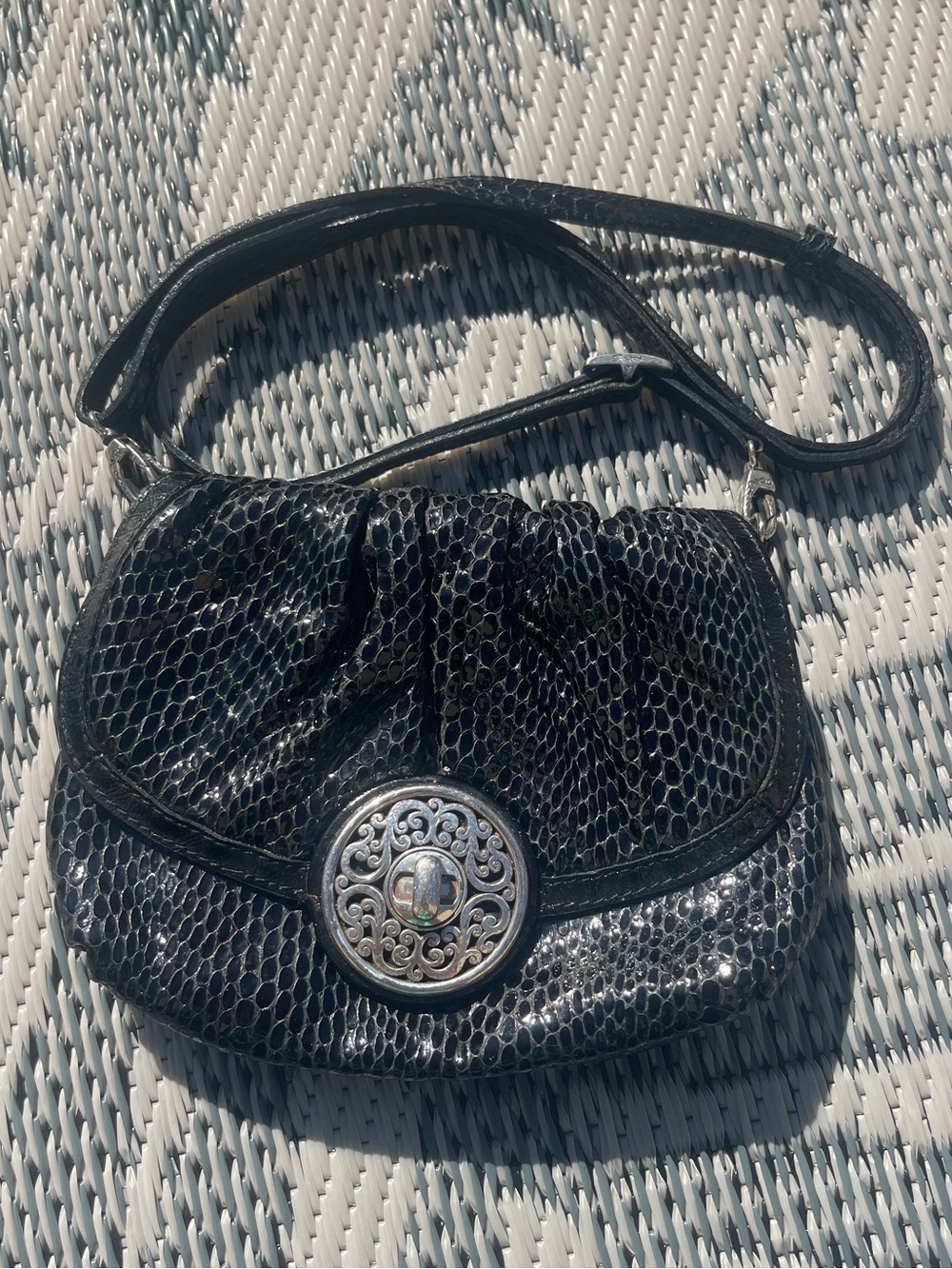 Brighton Snake Skin Embossed Crossbody/Shoulder/Clutch Bag Black Vintage